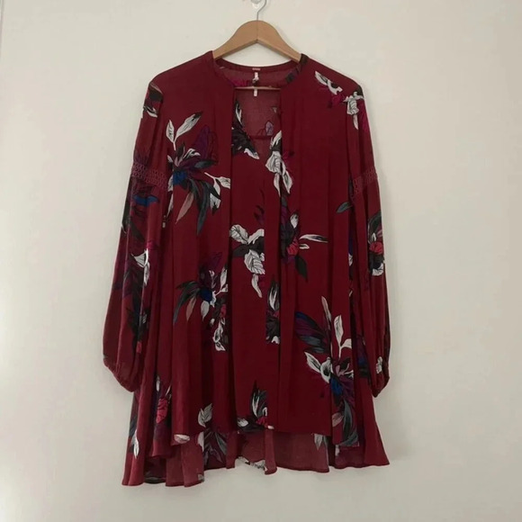 Free People Tree Swing Tunic Mini Dress Burgundy Floral Size XS - Picture 1 of 8